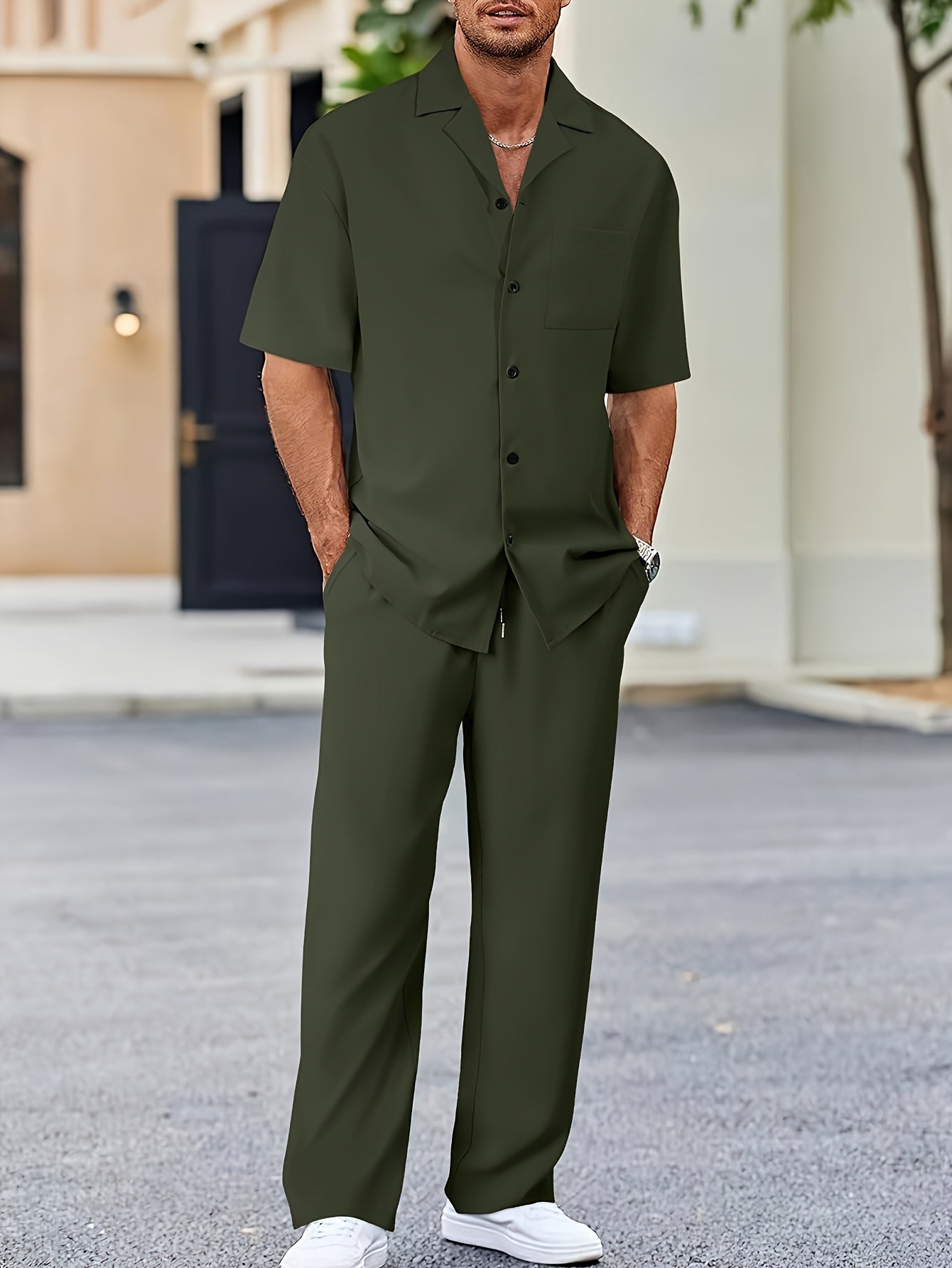 Casual Shirt & Loose Straight Pants Set
