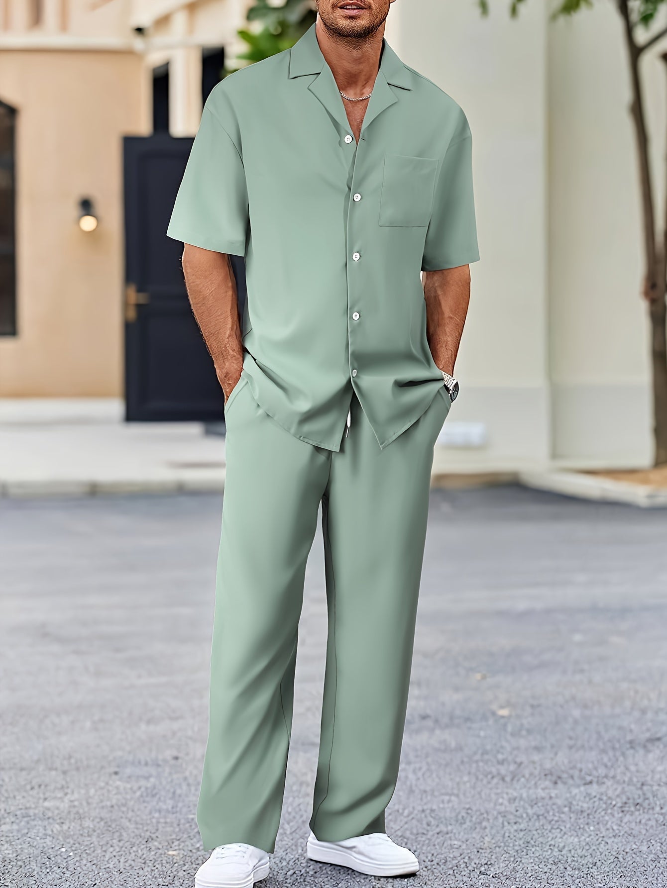 Casual Shirt & Loose Straight Pants Set