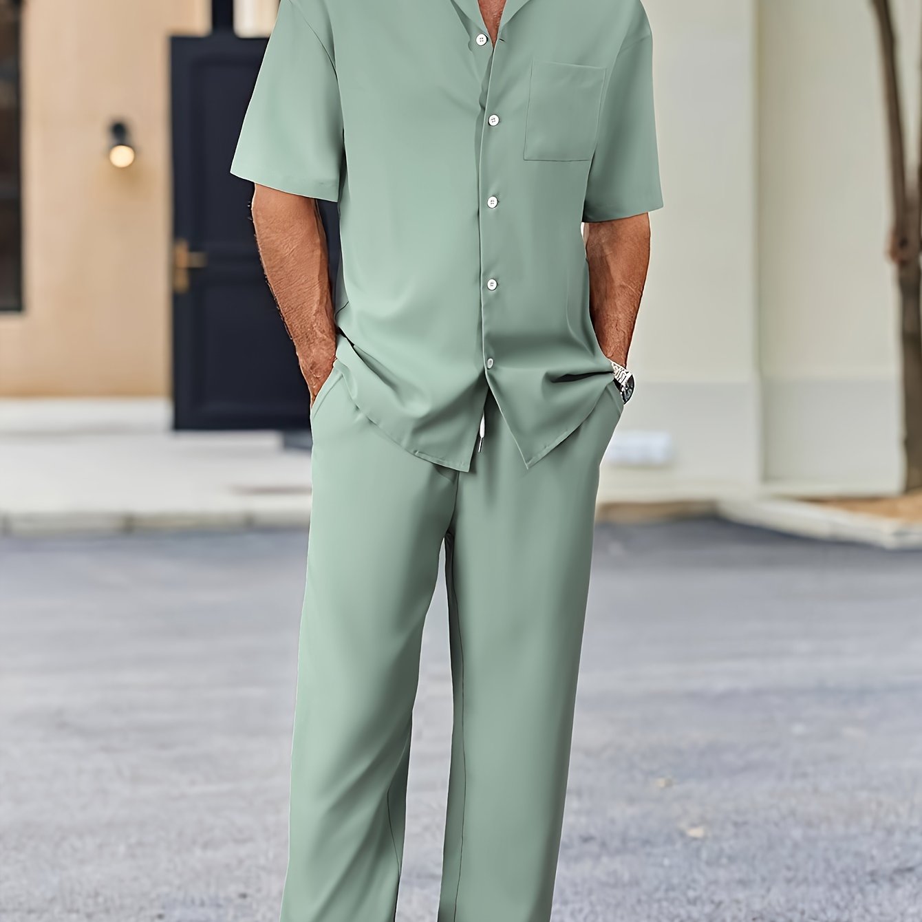 Casual Shirt & Loose Straight Pants Set