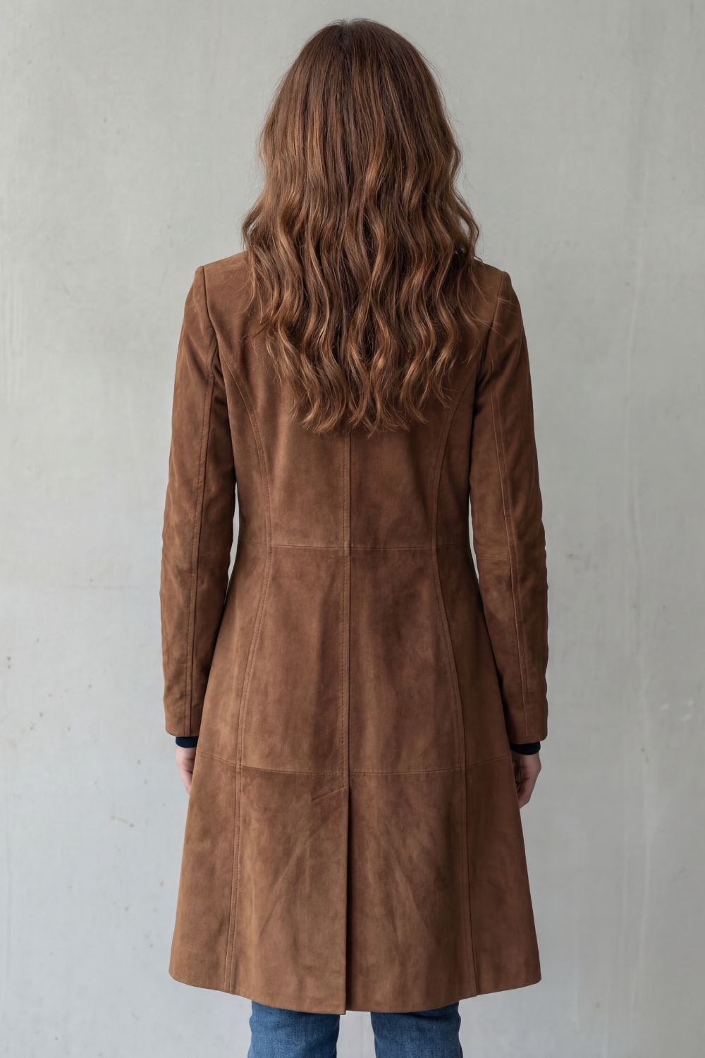 Elowen Vintage Longline Coat – Soft Suede Elegance