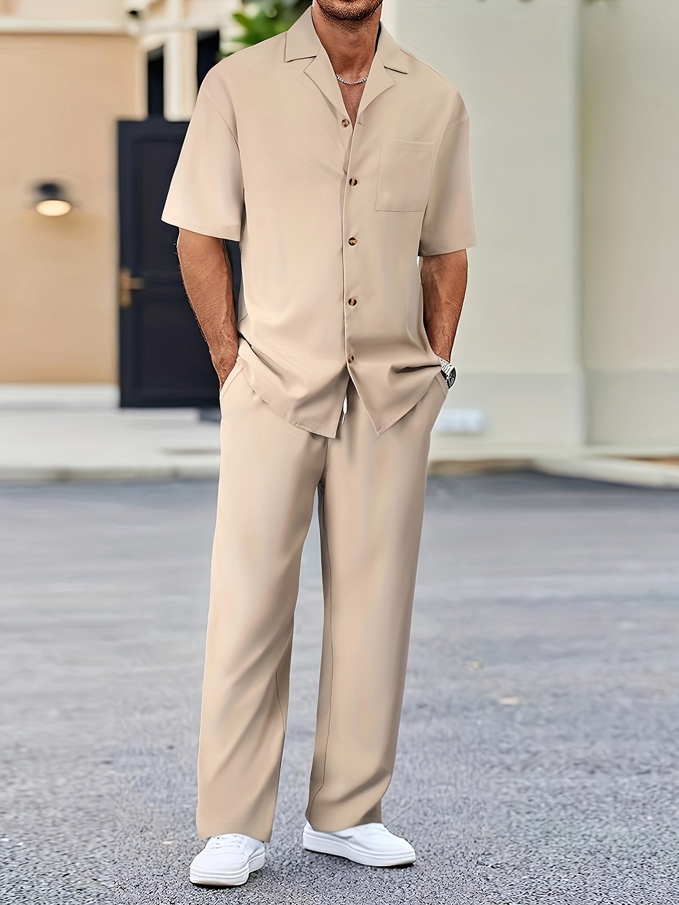 Casual Shirt & Loose Straight Pants Set