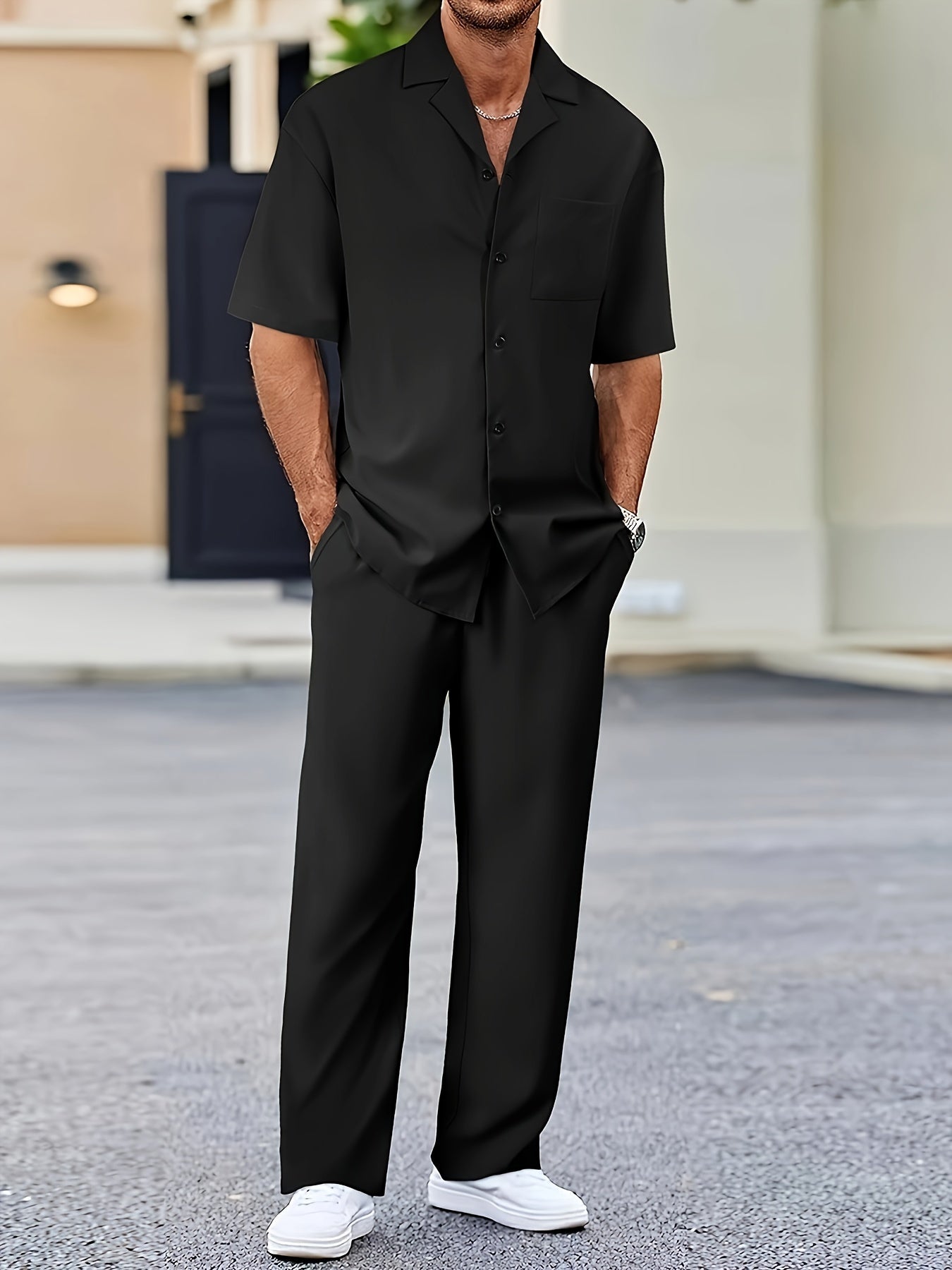 Casual Shirt & Loose Straight Pants Set