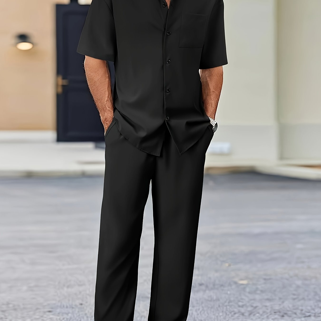 Casual Shirt & Loose Straight Pants Set