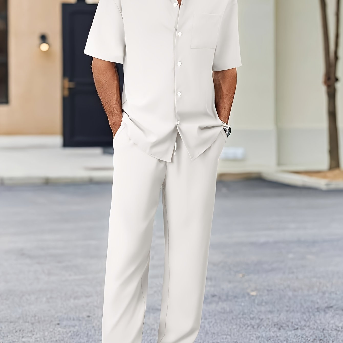 Casual Shirt & Loose Straight Pants Set