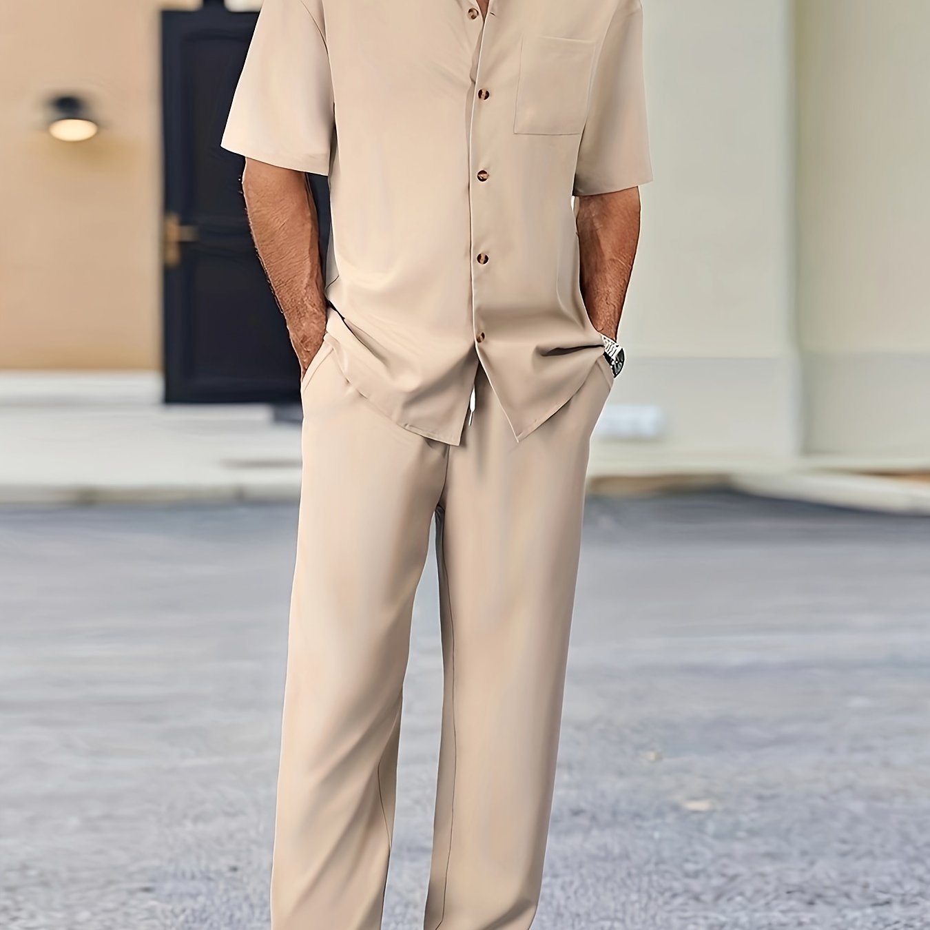 Casual Shirt & Loose Straight Pants Set