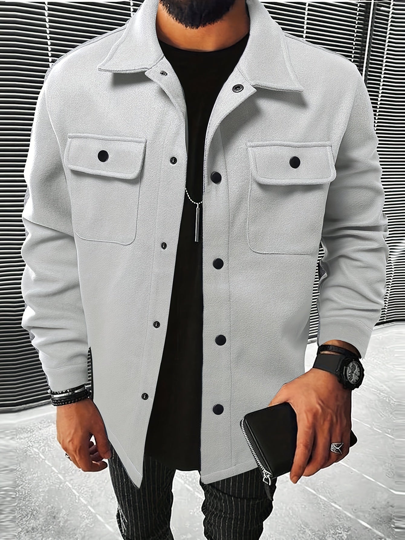 Casual Solid Polyester Jacket