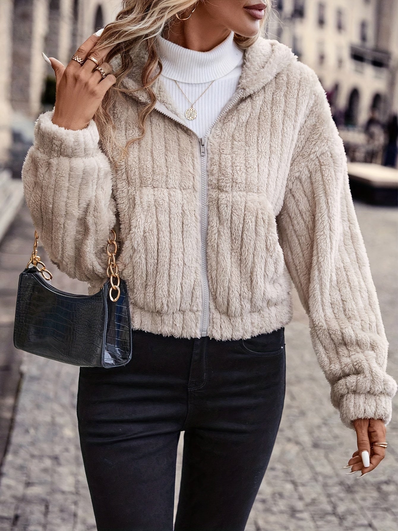 Ashley-Zip-up Hoodie Teddy Coat – Yekaza