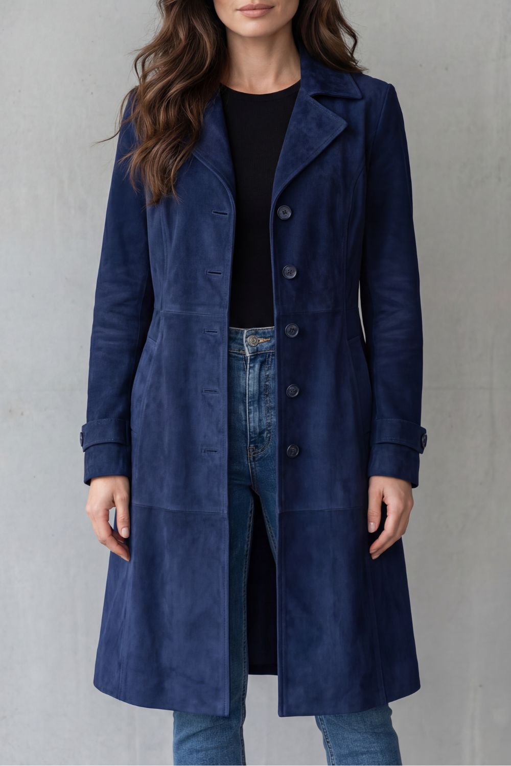 Elowen Vintage Longline Coat – Soft Suede Elegance
