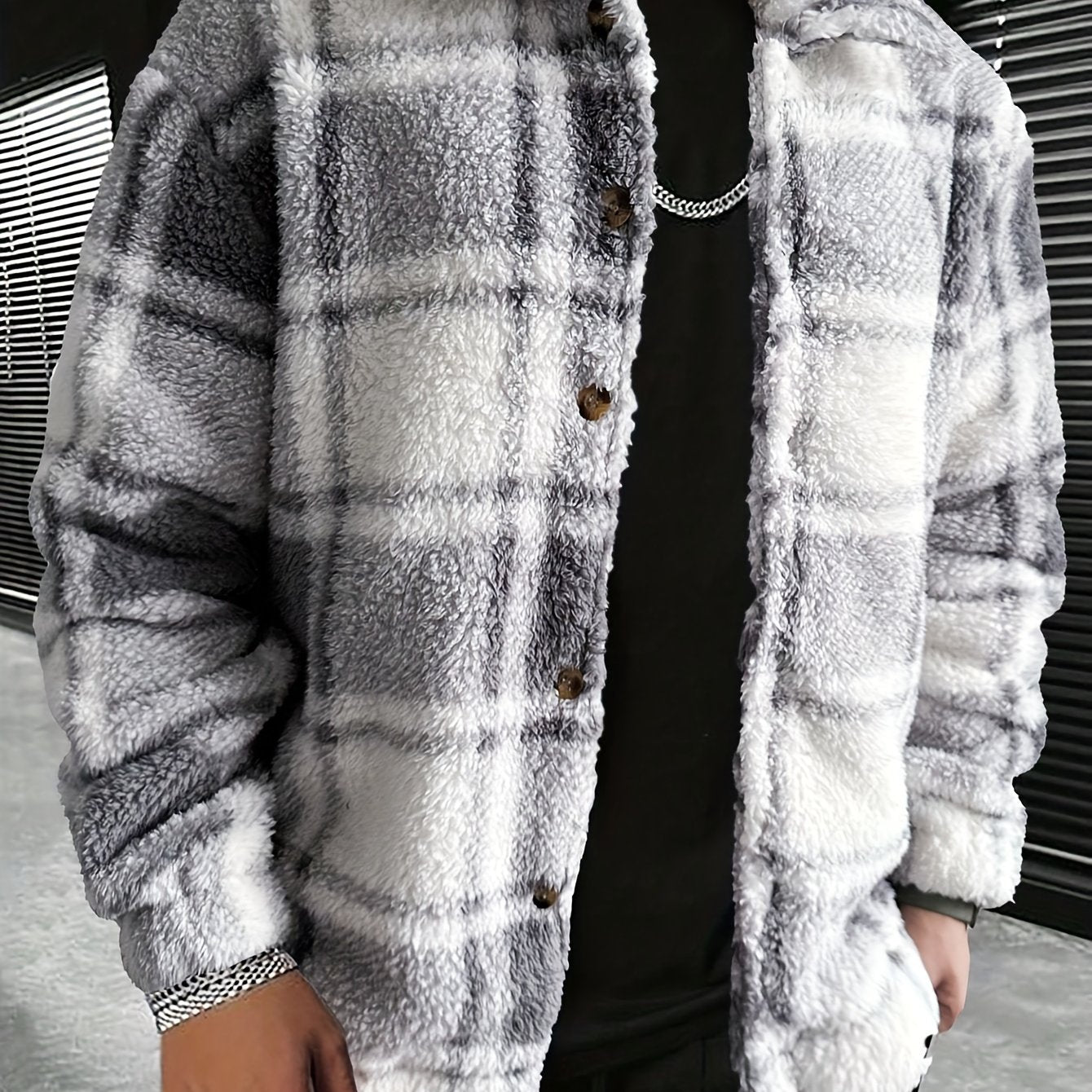 Men's Plaid Plush Jacket